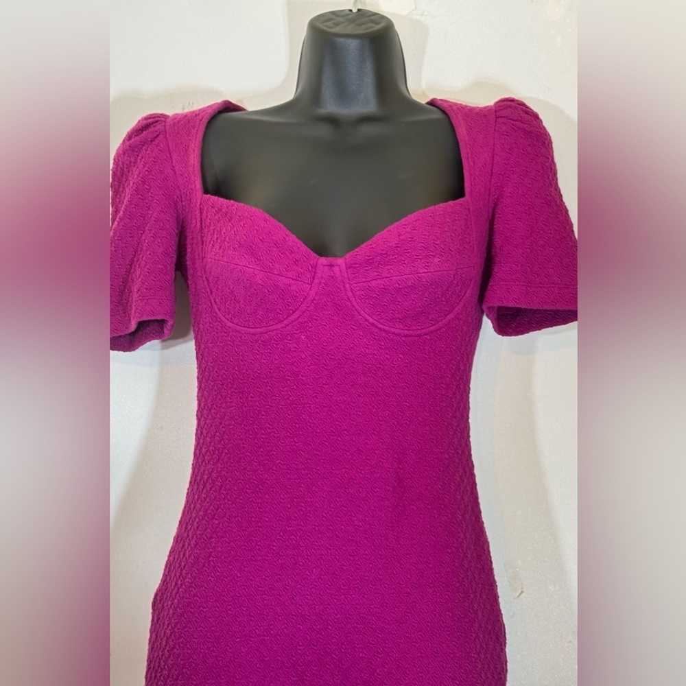 Betsey Johnson Pinup Sweetheart Neck Bodycon Mini Dress - Magenta | S - Picture 2 of 13
